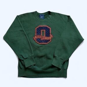 Vintage 1990s Oarsman 913 Green Sweater with Embroidered Logo L